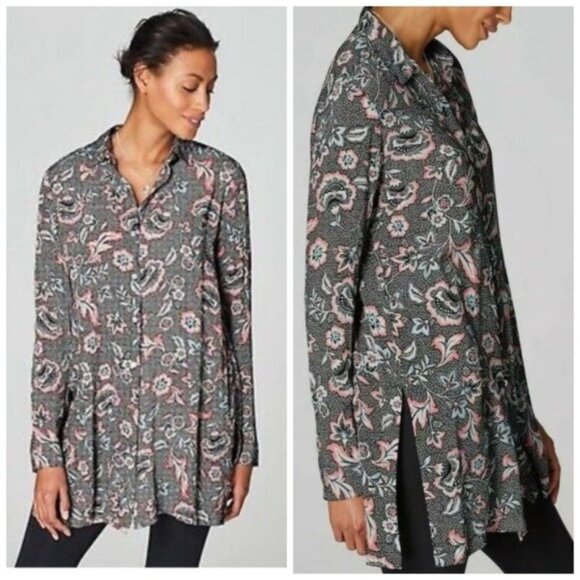 J. Jill Marvelflor Floral Tunic Rayon Side Slit Blouse Women’s Size PL - Picture 1 of 15